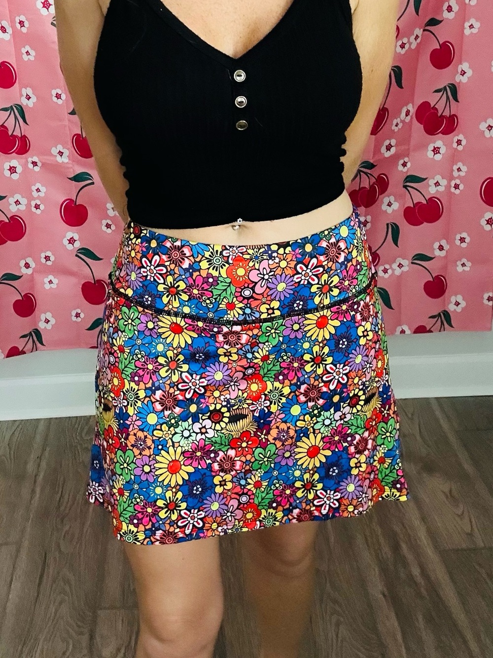 Amazon Multi-Color Floral Mini Skirt — Bright Rainbow Blooms